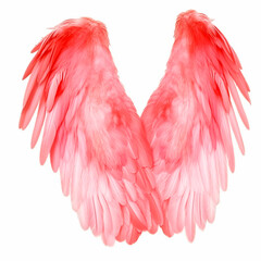 pink wings, pink flamingo wings, close-up, isolated on white