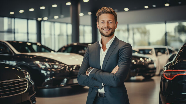 Smiling Seller. Car Dealership Business. Automotive Industry. Generative AI.