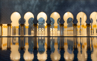 Amazing night reflection at Mosque, Abu Dhabi, United Arab Emirates