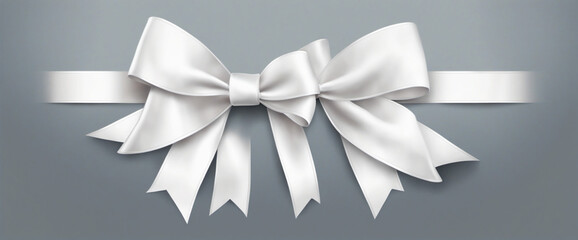 White Ribbon Bow Realistic shiny satin with shadow long horizontal ribbon for decorate your wedding invitation card ,greeting card or gift boxes vector 