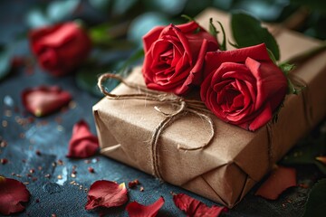 red rose and gift box