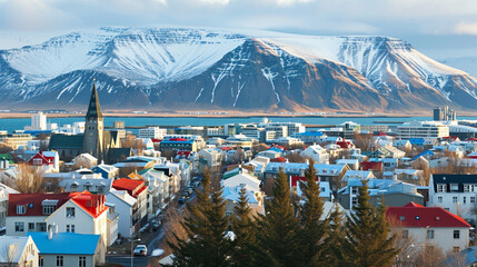 Reykjavik the capital city of Iceland. Generative AI - obrazy, fototapety, plakaty