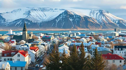 Fotobehang Reykjavik the capital city of Iceland. Generative AI © Witri