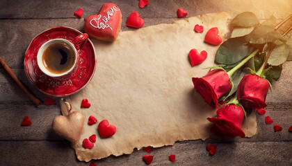 valentine's day background on an old paper sheet