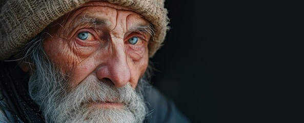 homeless elderly man with beard close-up portrait Generative AI - obrazy, fototapety, plakaty