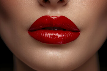 Obraz premium close-up of a woman lips with a bright red lipstick