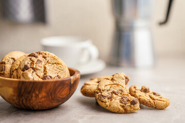 Sweet chocolate cookies on kitchen table.