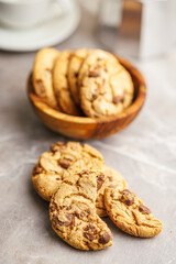 Sweet chocolate cookies on kitchen table.