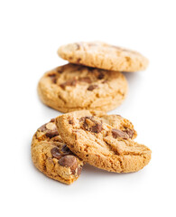 Sweet chocolate cookies isolated on white background.