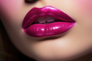 Close up bright magenta lips. Glamour makeup