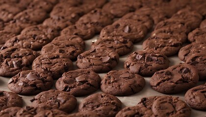 Fototapeta premium Endless Moltitude of Chocolate chip cookies on light brown background 