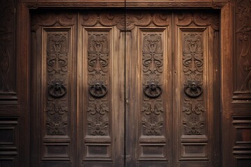 Ancient wood doors featuring intricate and ornate carved designs