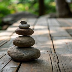 Rocks Stacked on Wooden Table
