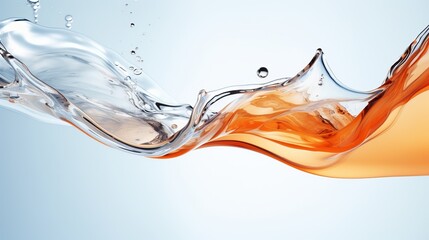 A clear liquid splash is captured in a macro shot with empty space in the background