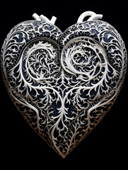 A human heart made of intricate lace-like patterns, in the style of paper cut art created with Generative Ai