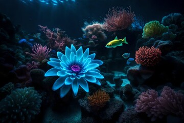 Naklejka na ściany i meble a blue flower against coral reef