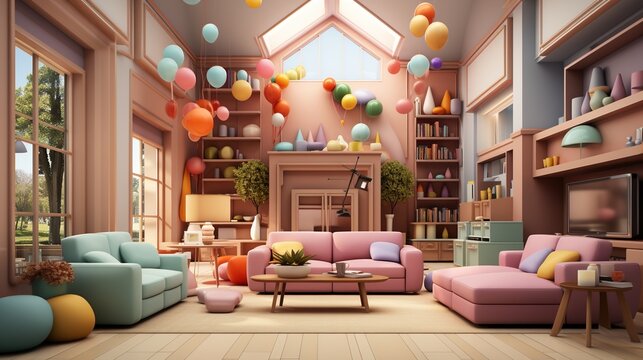 Pastel Playroom With Colorful Balloons
