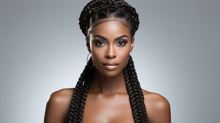 portrait of a beautiful black woman with long box braids