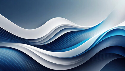 Obraz premium 3D Light White Background with Navy blue color waves and gradient effect; abstract wallpaper; elegant horizontal banner. abstract blue wave background
