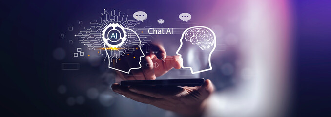 Chatgpt Chat with AI or Artificial Intelligence technology - obrazy, fototapety, plakaty