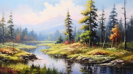 A handmade drawing of an oil painting that depicts a landscape of nature - obrazy, fototapety, plakaty