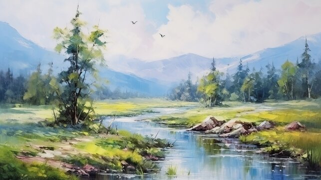 A handmade drawing of an oil painting that depicts a landscape of nature
