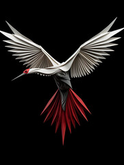 An origami crane mid-flight, morphing into real birds, in the style of transformational art created with Generative Ai