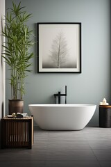 Fototapeta premium Bathroom with a large bathtub and a plant