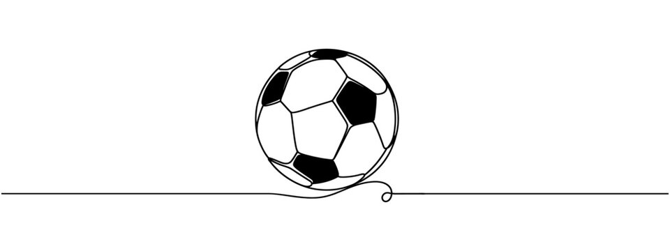 Continuous one line drawing of football ball in silhouette on a white background. Linear stylized.Minimalist.