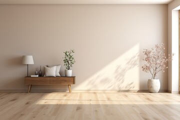 Fototapeta na wymiar Bright and Airy Living Room With Plants and Neutral Colors