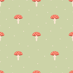 Seamless pattern with toadstool. Design for fabric, textile, wrapping paper. Vector illustration in flat style