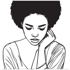 Sad womans sitting one line illustration. Sketch