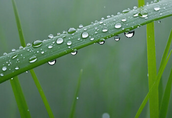 Close-up of water droplets on grass blade - Powered by Adobe