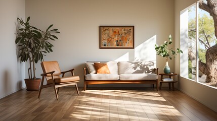 Modern living room interior with large windows