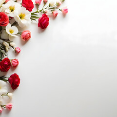 flower frame on white background, space for text