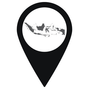 Indonesia map on map pin icon black color isolated