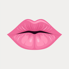 Flat Vector Pink Female Lips Icon Closeup. Woman Lips Giving Kisses. Kiss, Love, Sexy and Beauty Concept. Modern Pop Art Cartoon Comic Style, Simple Design