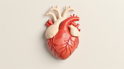 Highly detailed anatomically accurate human heart model isolated on gradient beige background
