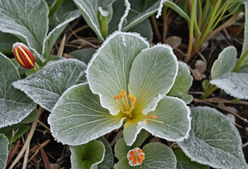 Frozen plants, frost-damaged nasturtium