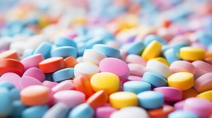 Fototapeta na wymiar Vibrant assortment of pharmacy pills diverse medication heap for captivating medical background