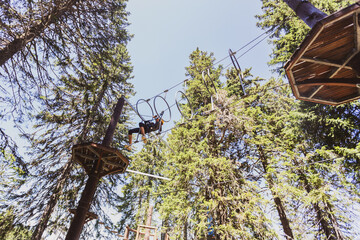 Fearless teenager girl at forest adventure park