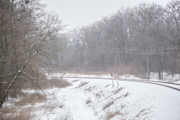 railroad in the forest in winter