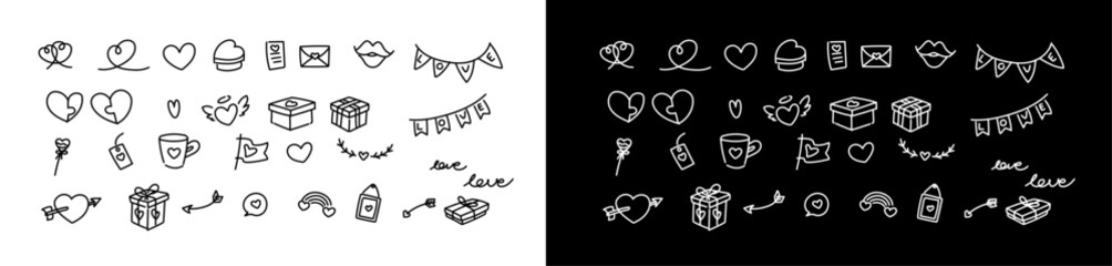 Hand drawn doodle line hearts. Hand drawn love symbol collection. Grunge illustrated heart set.	