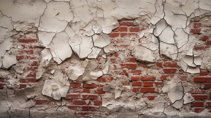 A brick wall that is built unevenly and has cement coming out of the cracks.