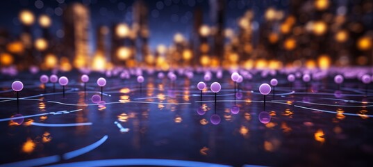 Vibrant and dynamic shimmering bokeh backdrop with digital circuit patterns in a technological theme