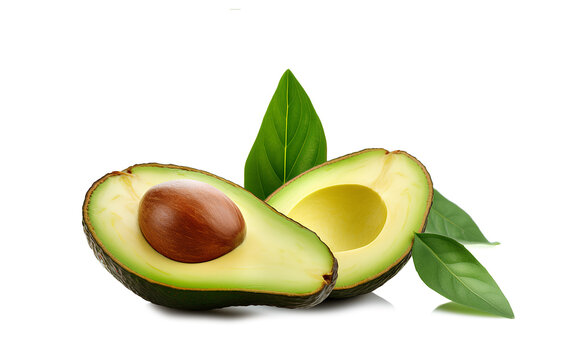  Cut and whole avocado isolated on white background..