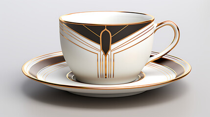 Elegant Art Deco Tea Cup - The geometric designs are prominent on both the cup and saucer, adding a touch of sophistication.