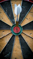 Close Up of Dart Hitting Bullseye in Precise Aim for Success