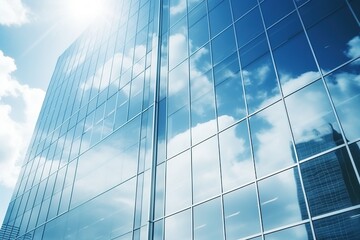 Fototapeta na wymiar Blue glass skyscraper reflecting the sky