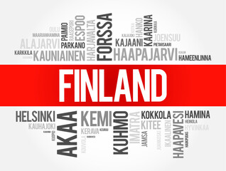 Fototapeta premium List of cities and towns in Finland, word cloud collage, business and travel concept background